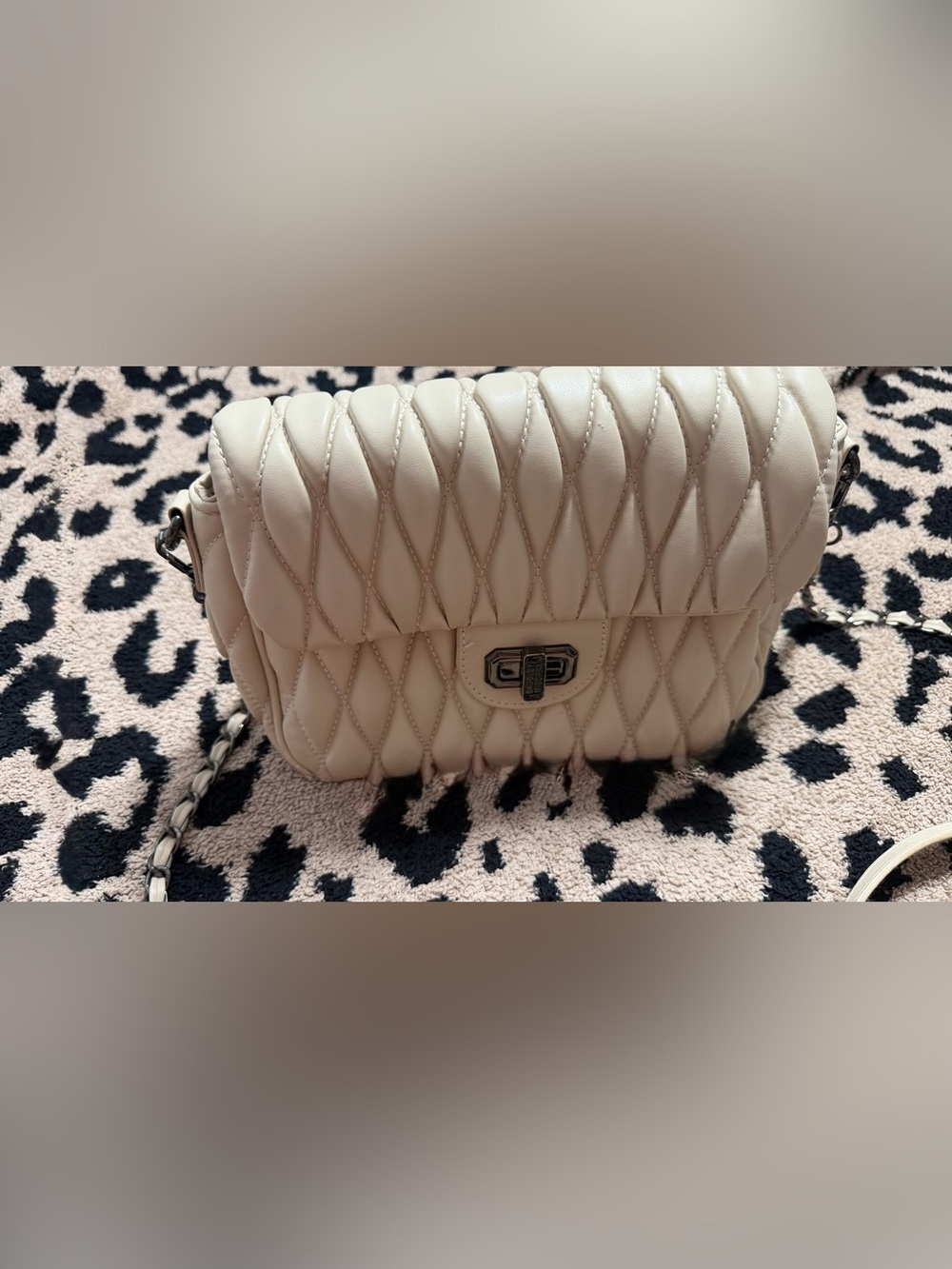 Badgley Mischka Quilted Cream Shoulder Bag with Silver Hardware